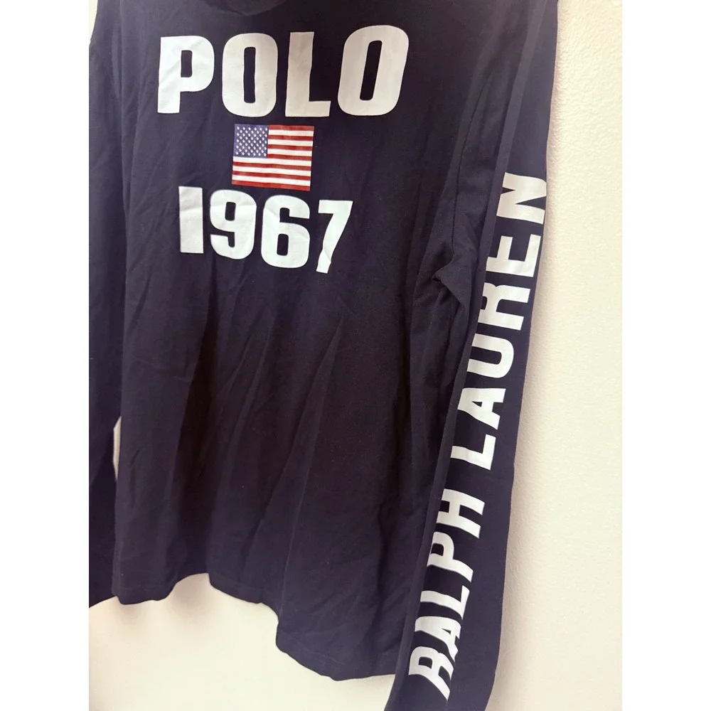 Polo Ralph Lauren Men's Black Big‎ Pony Logo Graphic Big Pony Hooded T-Shirt